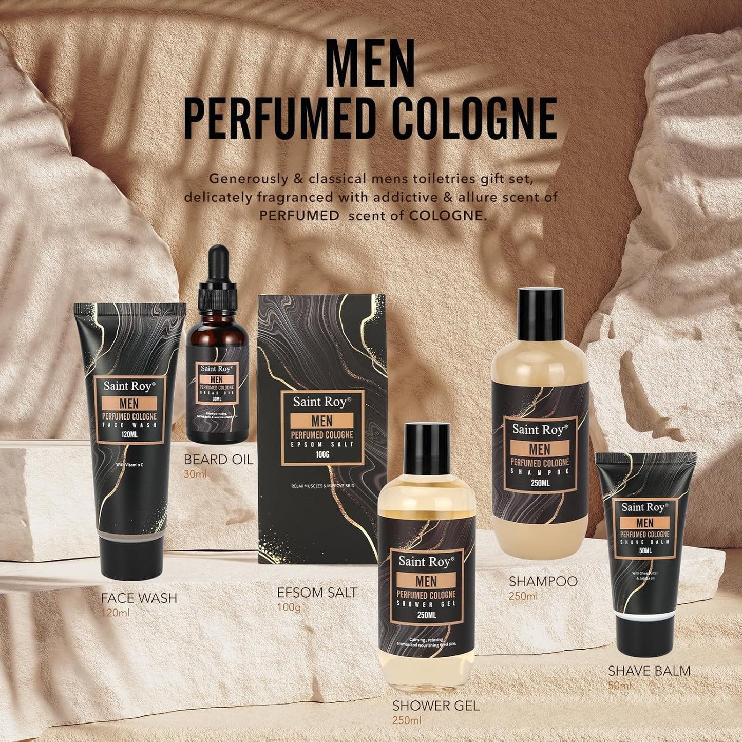 Men's Bath Perfume Gift Set - 14 Pcs Spa Basket with Classic Perfume, Shaving Kit, Beard Oil & Face Care Essentials