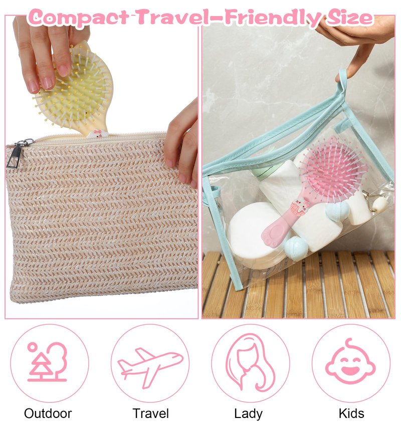 Toddler Detangler Brush, 2Pcs Kids Hairbrush with Cat's Paws Cat's Ears, Mirror and Air Cushion Base Gentle on Wet Dry Curly Hair, Tangle-free Baby Detangler Brush