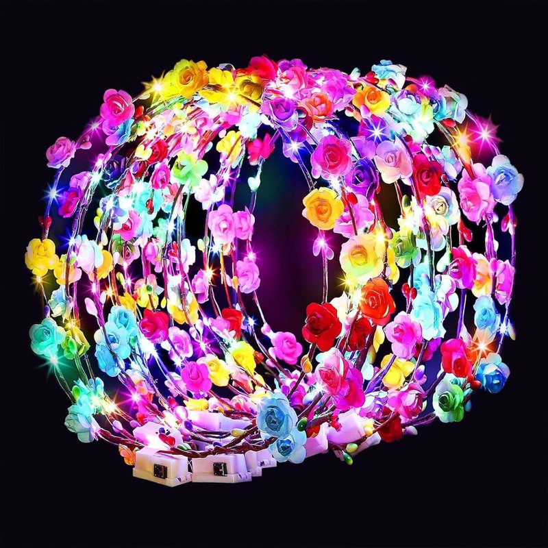 LED Flower Crowns - 54 PCS Light Up Headbands for Women | Glow in the Dark Party Accessories for Weddings, Halloween & Cosplay