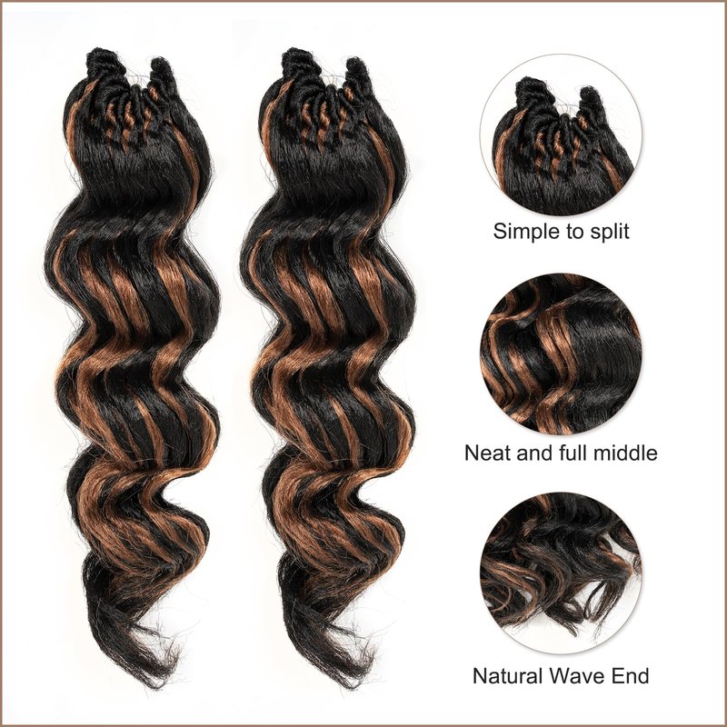 Toyotress Ocean Wave Crochet Hair - 14 Inch 8 Packs Black Mix Brown Highlight Crochet Braids Deep Twist Synthetic Braiding Hair Extensions (14 Inch, P1B/30-8P)
