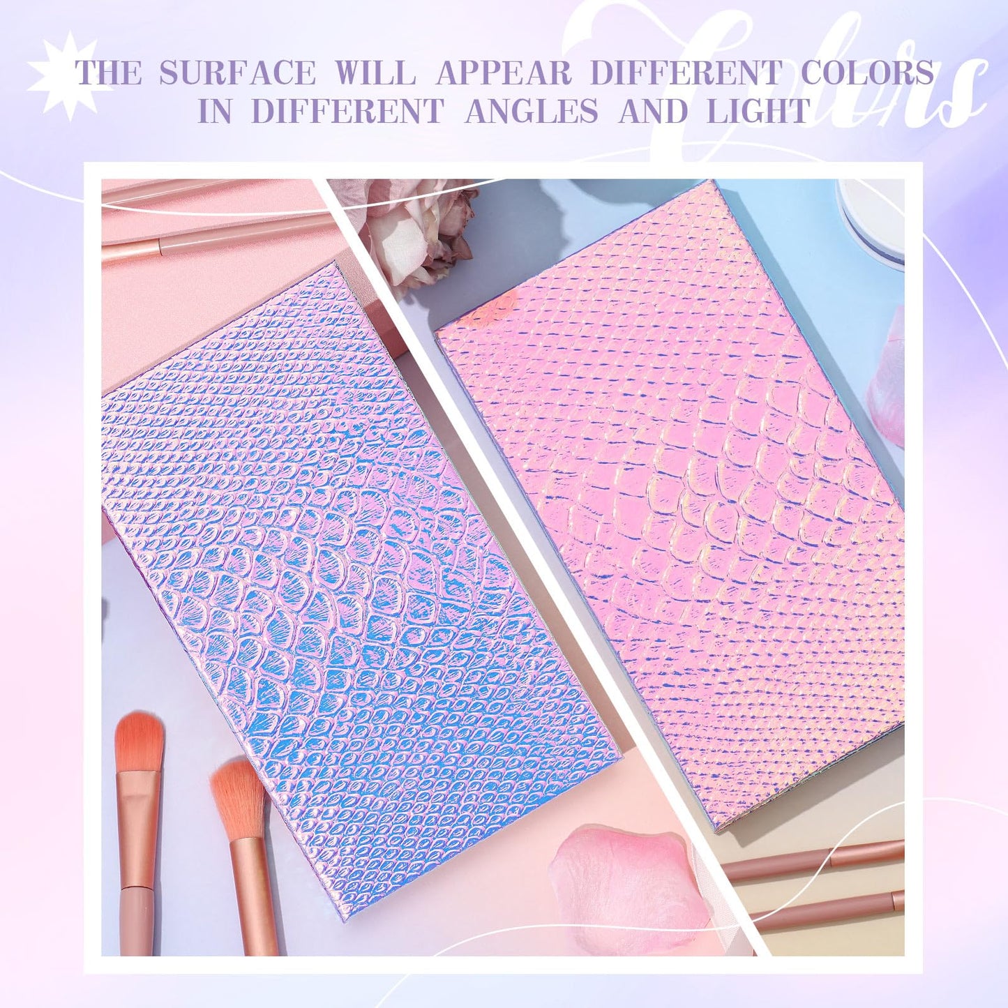2 Pieces Magnetic Mermaid Empty Palette with Mirror and 36 Pcs Adhesive Metal Stickers Large Mermaid Makeup Empty Palette for Eyeshadow Lipstick Blush Powder