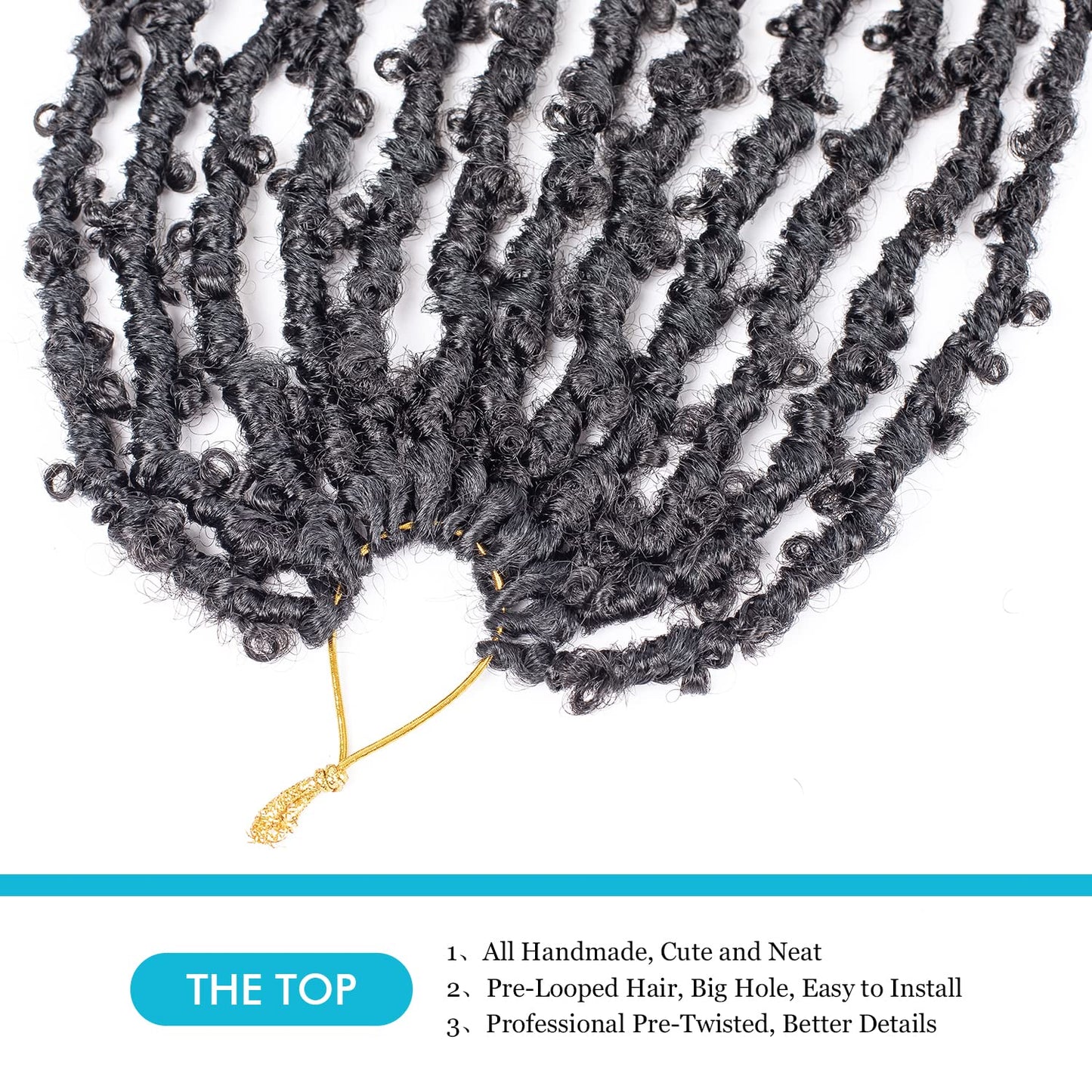 GUOHUI Butterfly Locs Crochet Hair 18 Inch Natural Black 6 Packs All Handmade Pre Looped Soft Distressed Faux Locs Braids for Women Kids (18", 1B)
