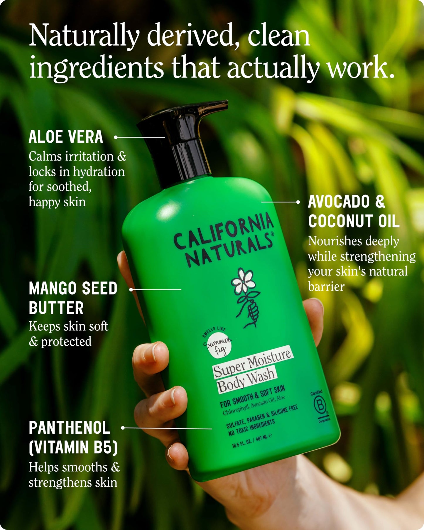 California Naturals Super Moisture Body Wash, Gentle Shower Gel Cleanser for Dry, Sensitive Skin, Moisturizing & Hydrating, Natural, Vegan, Paraben & Sulfate Free Body Moisturizer, 16.5 fl oz
