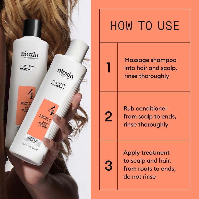 Nioxin System 4 Scalp Cleaning Shampoo and Therapy Conditioner Set for Color Treated Hair with Progressed Thinning