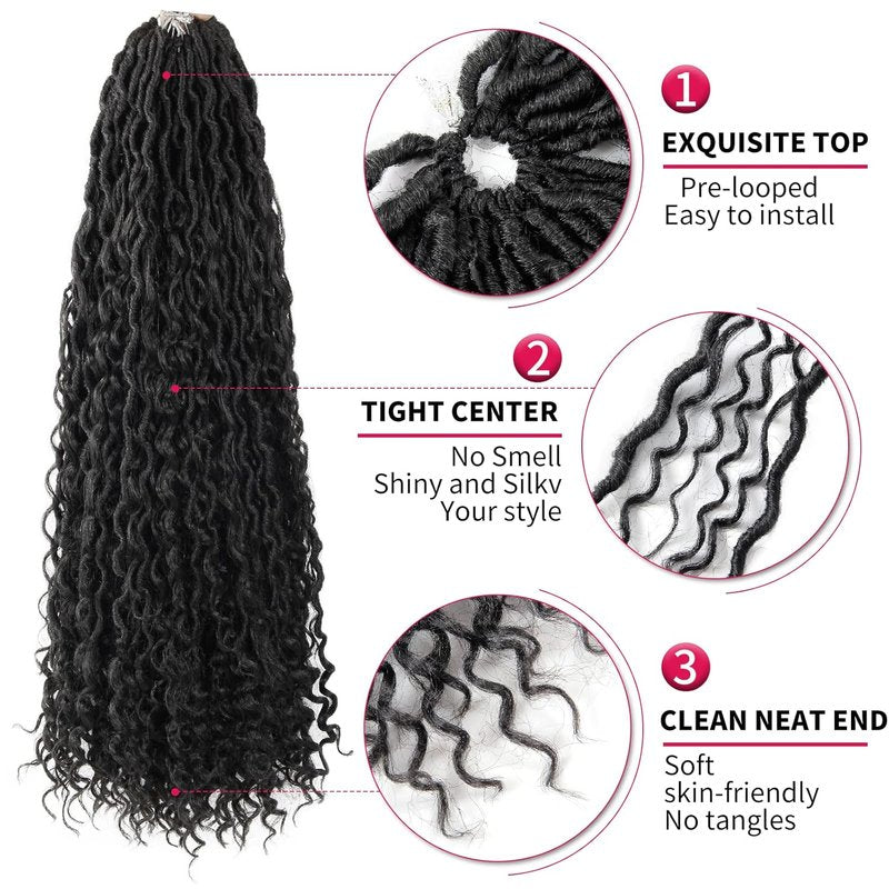 Goddess Locs Crochet Hair - 26 Inch Boho Faux Locs with Curly Ends | 8 Packs for Black Women (Color 1B)
