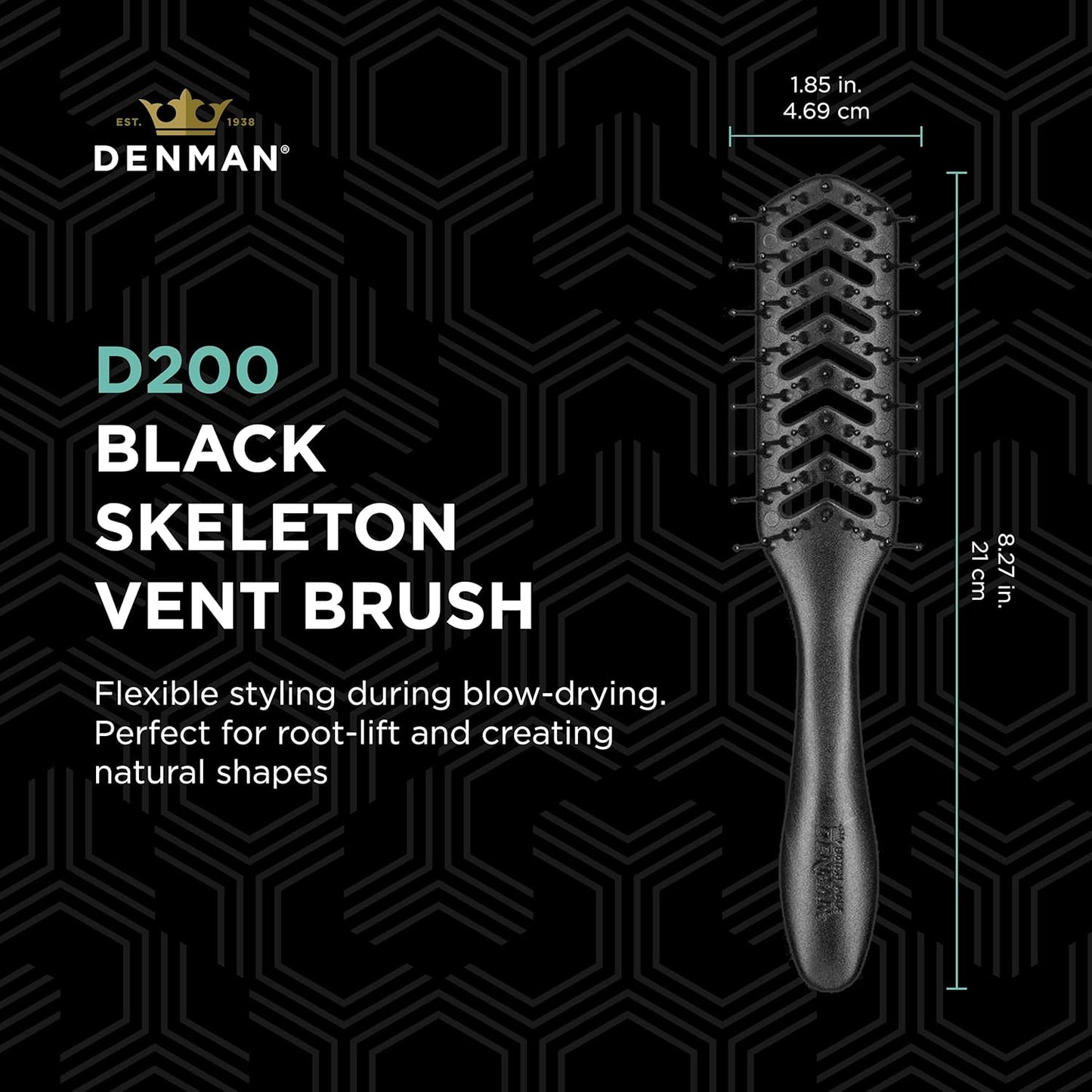 Denman D200 Flexible Vent Brush - Blow Drying Hair Brush for Curly, Thick & Straight Hair | Unisex, Black