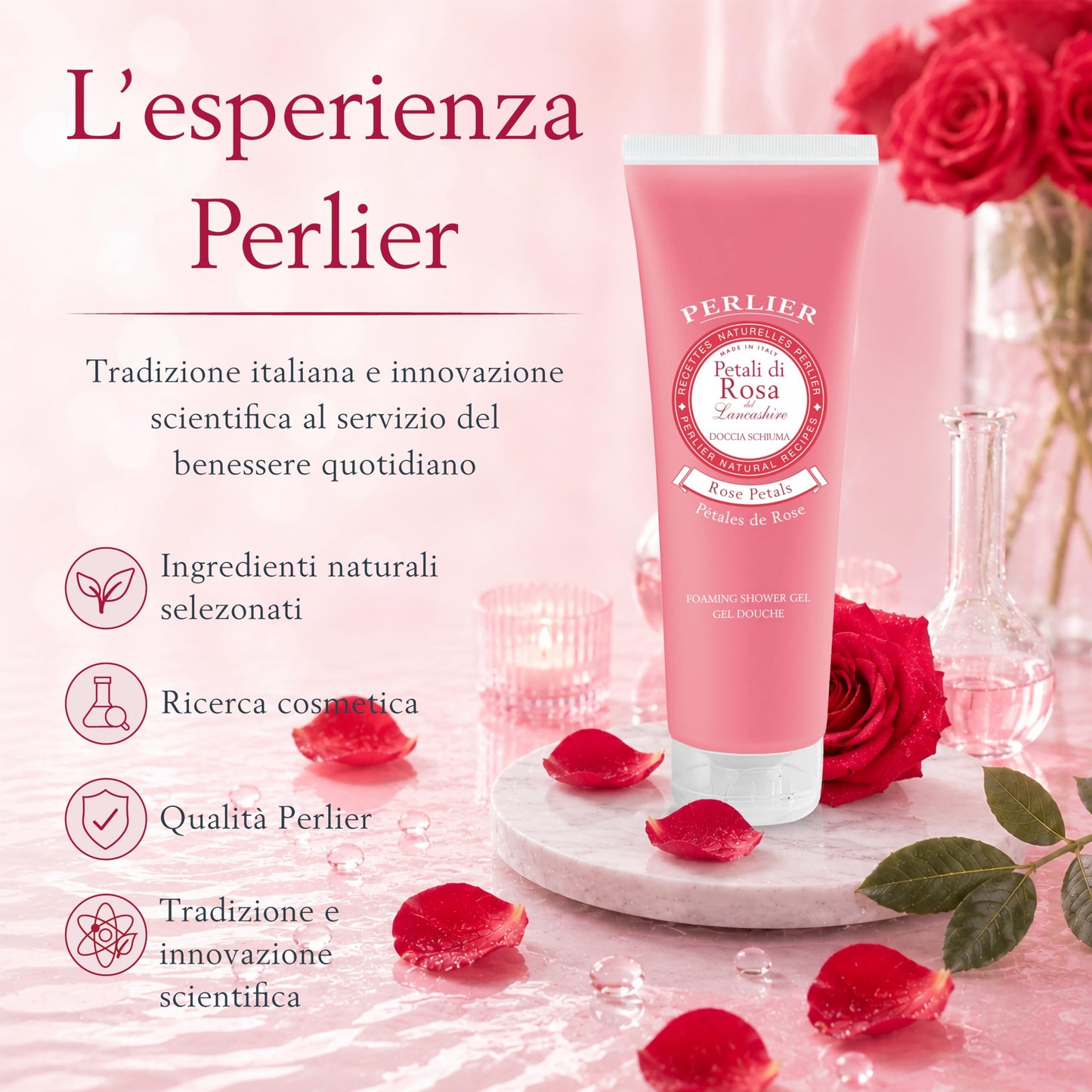 Perlier Doccia Schiuma Petali di Rosa (250 ml) Shower Gel 8.4 fl. oz. Made in Italy [Italian Import]