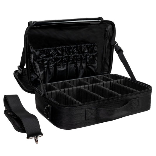 Carrywell Makeup Bag Travel Case, Not-Made In China, Hard Train Case for Cosmetics, Portable Beauty Artists Organizer, Storage Box With Adjustable Dividers For Make Up and Brushes, Medium Black