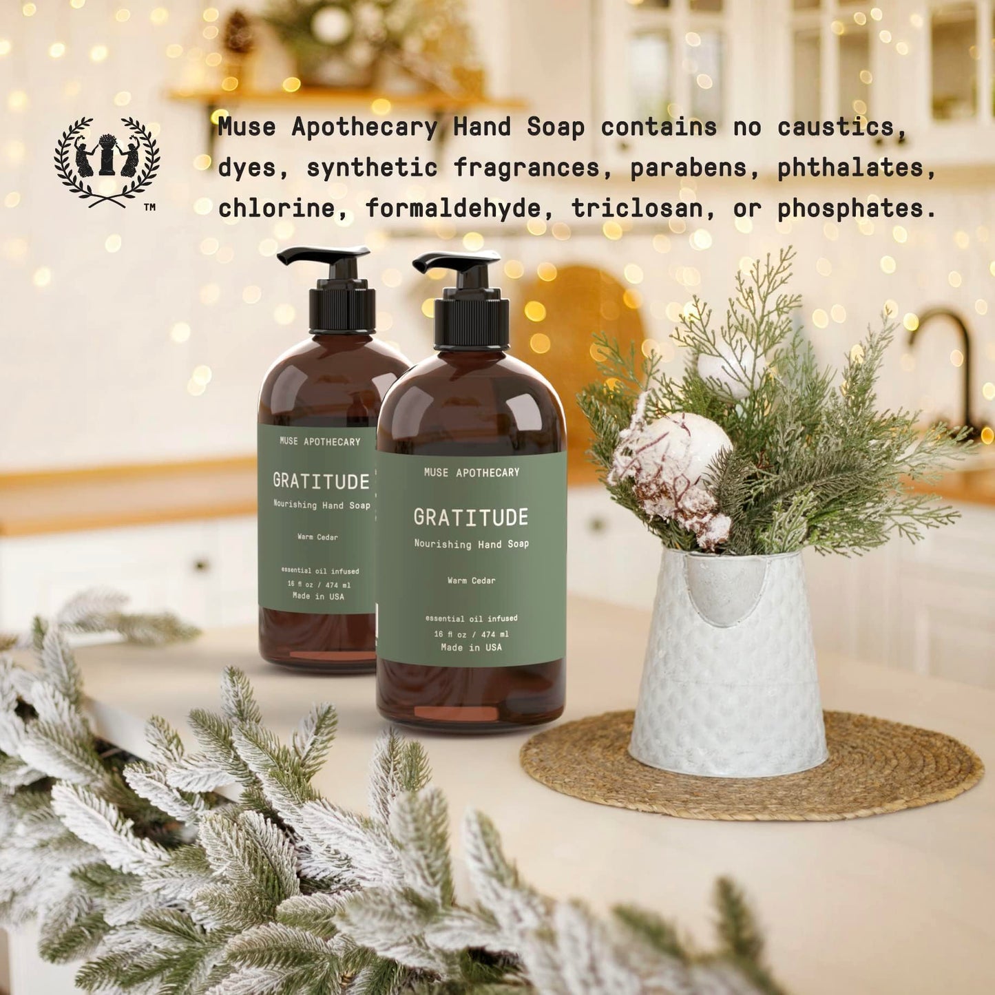 Muse Apothecary Hand Ritual - Botanical Collection - Aromatic and Nourishing Hand Soap, Infused with Natural Aromatherapy Essential Oils - 16 oz, Warm Cedar, Pack of 3