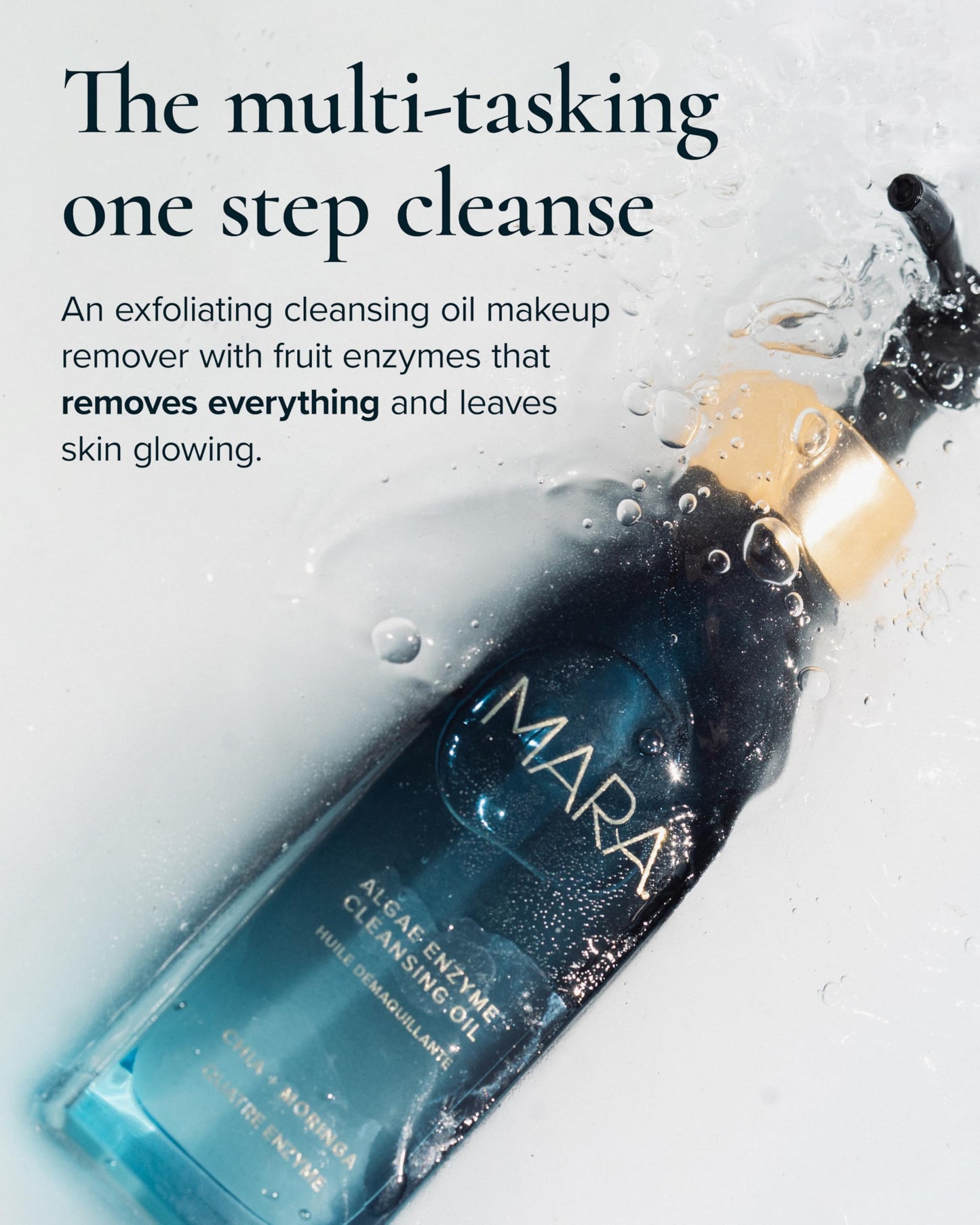 MARA Algae Enzyme Cleansing Oil – Gentle Makeup Remover with Fruit Enzymes, Marine Algae & Antioxidant Oils – Hydrating Face Cleanser for Pores, Sunscreen & Waterproof Makeup (4oz / 120mL)