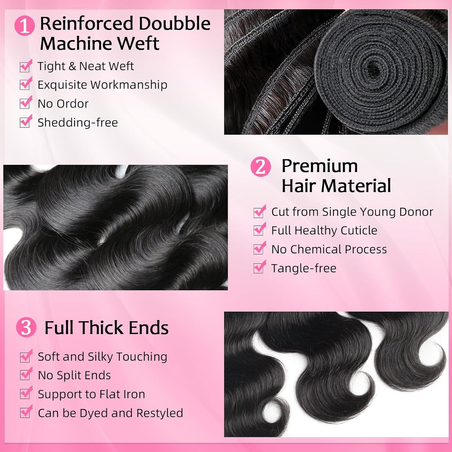 12A Human Hair Bundles - 22 Inch Body Wave Extensions | 100% Unprocessed Real Human Hair in Natural Color