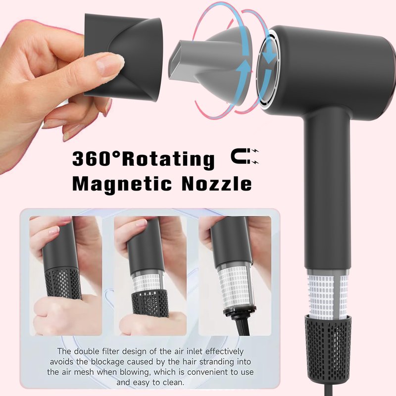 Lady.Right Professional Lightweight Ionic High Speed Hair Dryer 1500W with Nozzle - 110,000RPM Motor, High-Density Negative Ions Fast Drying Blow Dryer，4 Heat & 2 Speed Settings, LCD Display, Quiet