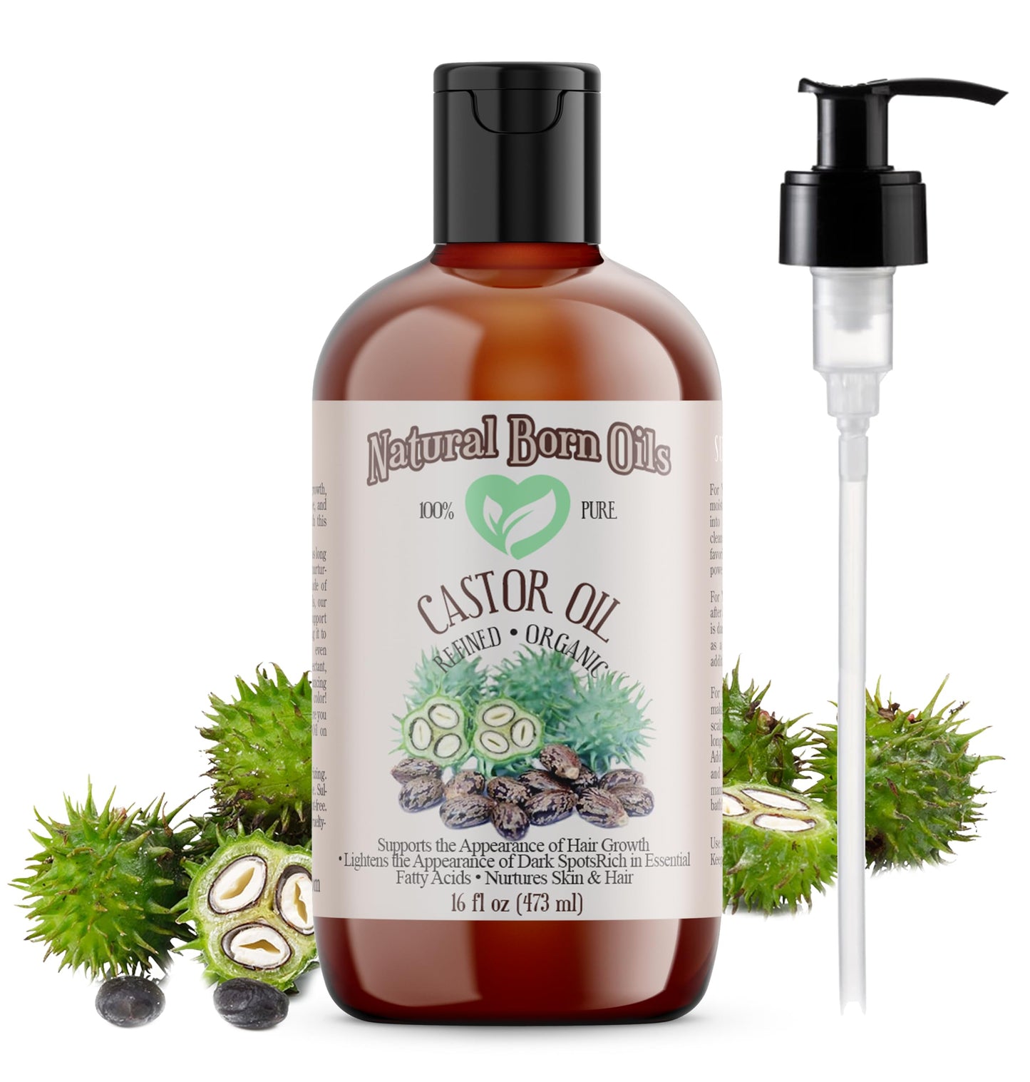 Natural Born Oils Castor Oil, 16oz, Organic, Cold-Pressed, Nutrient-Rich, Deep Skin Nourishment, Hair Strengthening