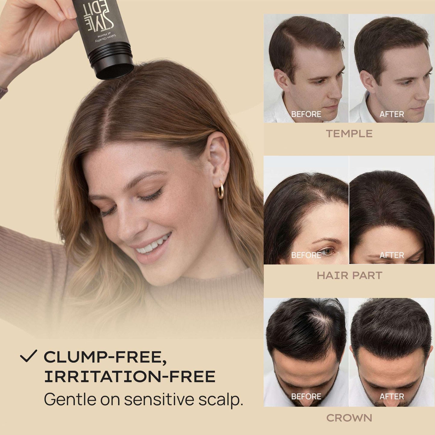 Style Edit Hair Building Fibers for Thinning Hair | Conceals Receding Hairlines, Fine Hair & Bald Spots | 100% Plant-Based Hair Thickening Powder for Men & Women, 0.88oz