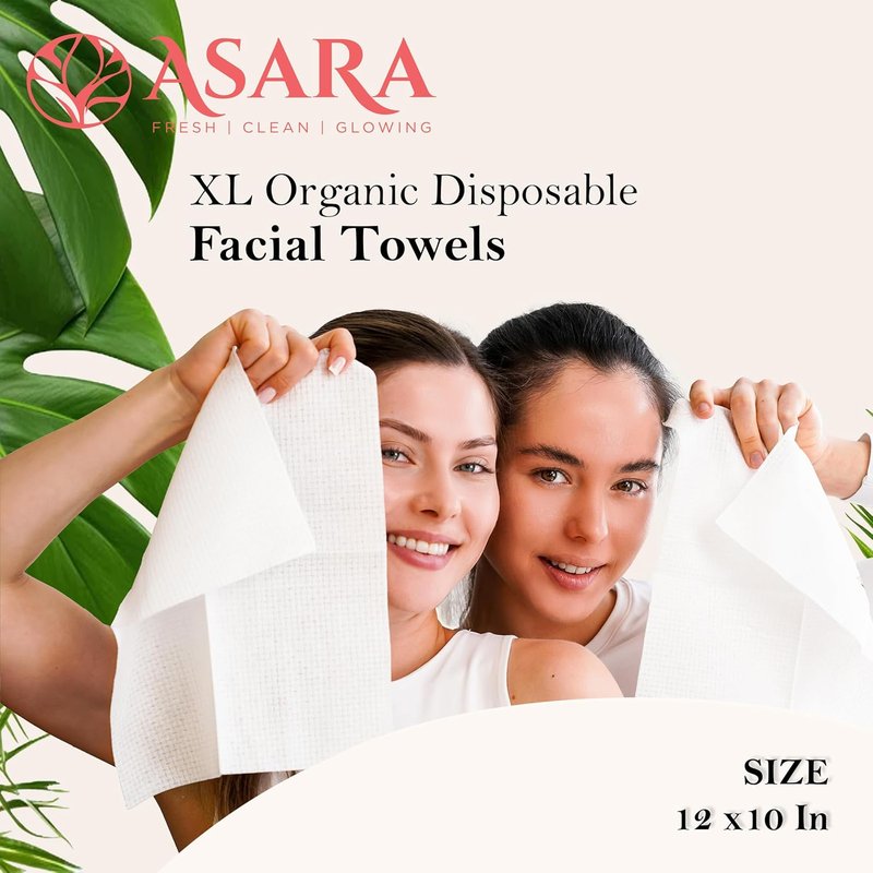 Disposable XL Facial Wipes - Organic Vegan Biodegradable Face Towels for Sensitive Skin | 100 Count