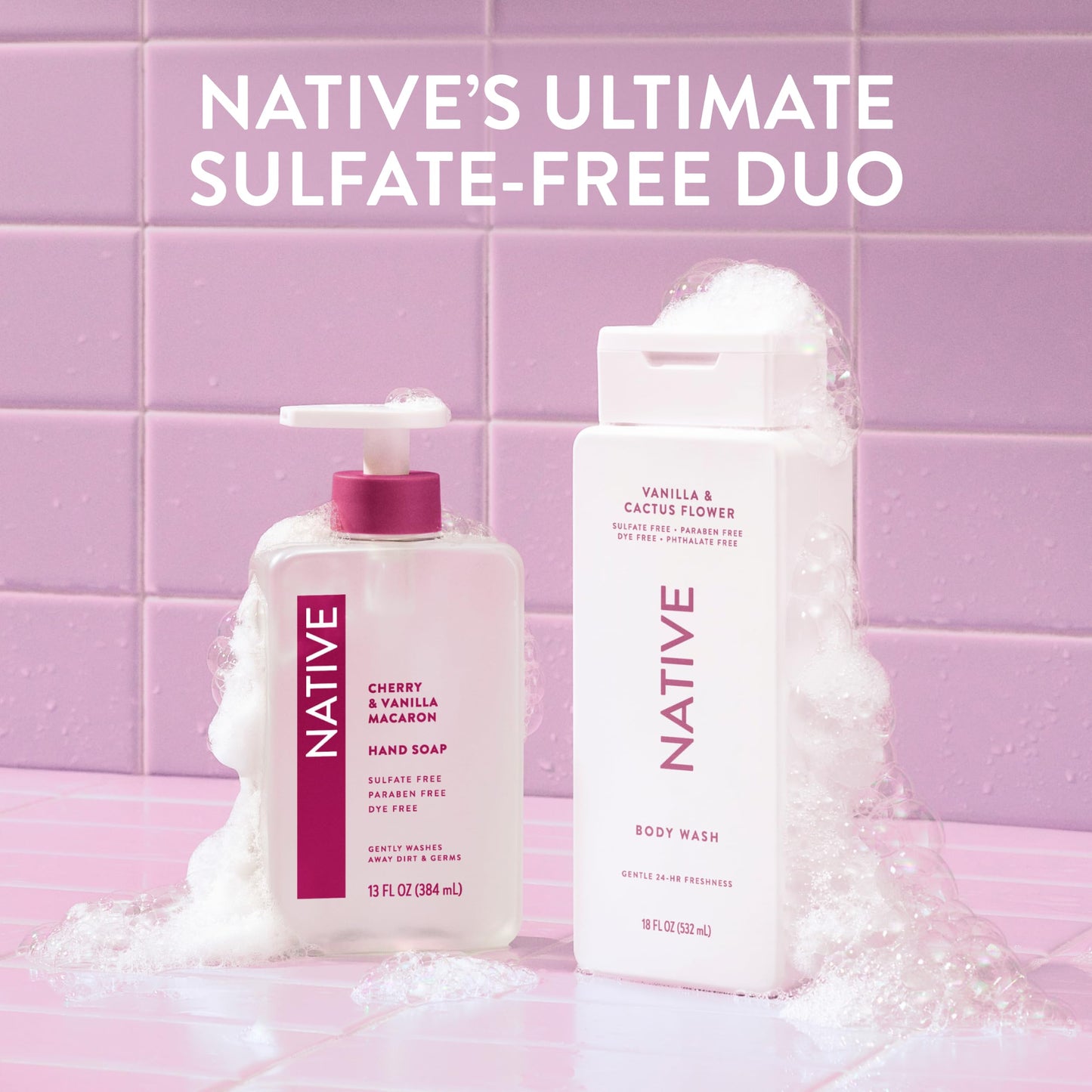 Native Body Wash for Women & Men, Vanilla & Cactus Flower, 36 oz Pump Bottle, Sulfate-Free & Gentle