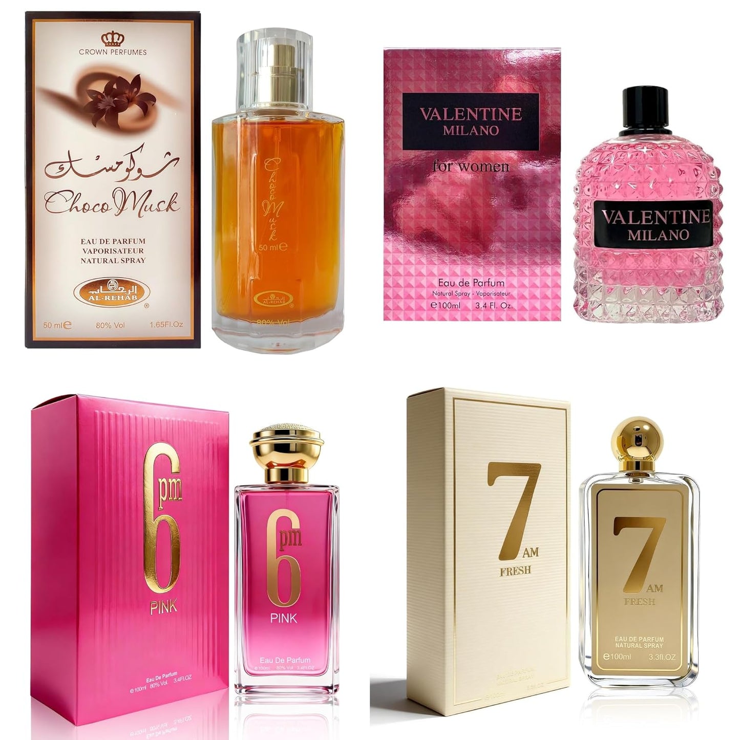 AFLUXE Women's Perfume Set - Long Lasting Eau De Parfum Collection | Choco Musk, Milano, 6pm Pink, 7AM Fresh