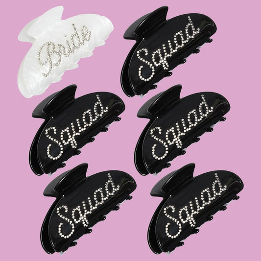 Funky Junque Bride Claw Clip Set - Bachelorette Party Favors, Bridal Shower Bridesmaid Hair Clip Gifts - 6 Pack - 1 Bride & 5 Squad