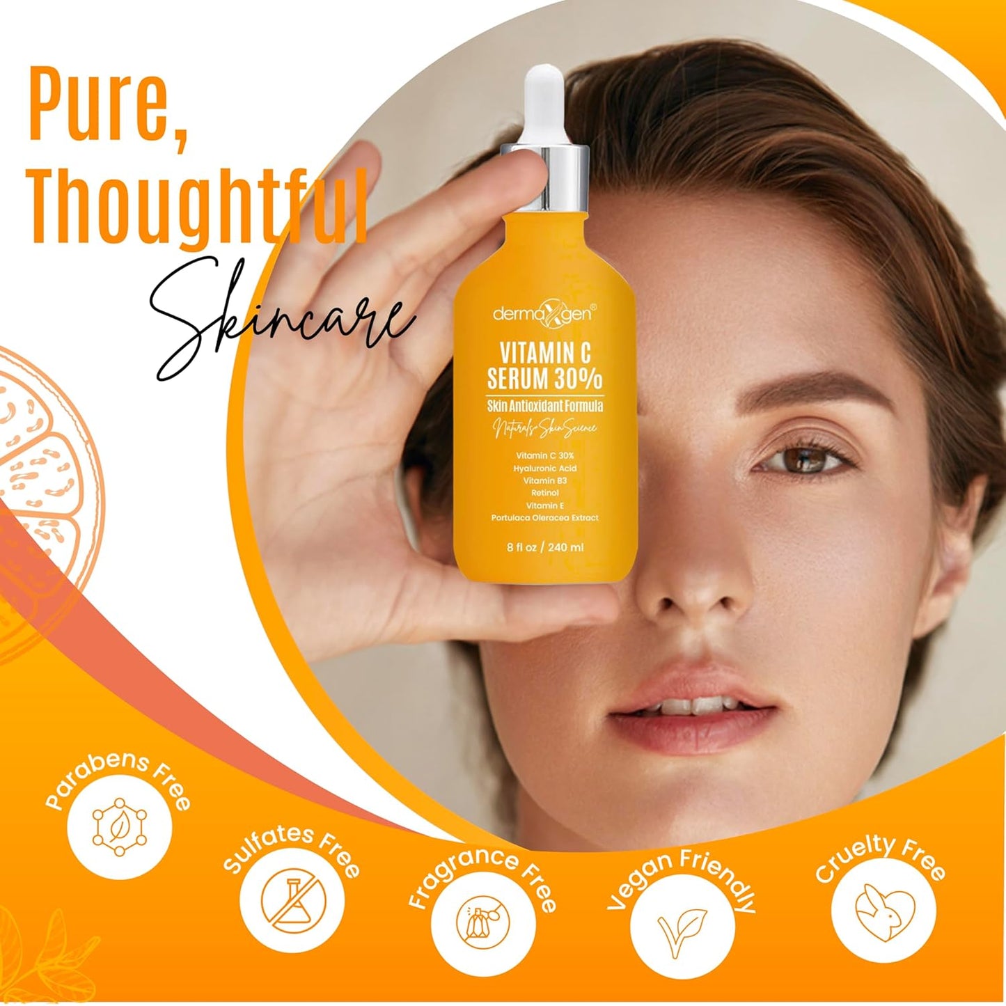 Vitamin C Serum - Pure Organic Anti-Aging Facial Serum with Hyaluronic Acid & Retinol | 8 Fl Oz