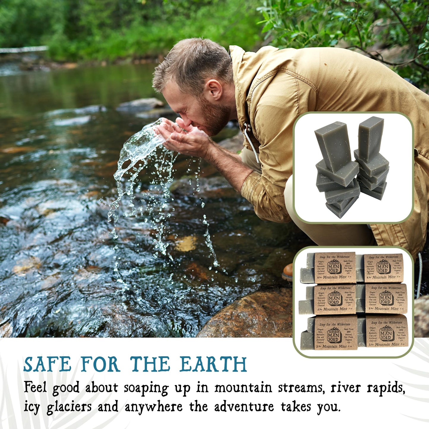 Bee The Light SimpleMan Soap Bar (Mountain Mint) - Men’s soap with Organic & Fair Trade Essential Oils - All Natural, Handmade Man Bath Soap Bars-Pack of 12-2.5 Ounce bars(30 Ounces Total)
