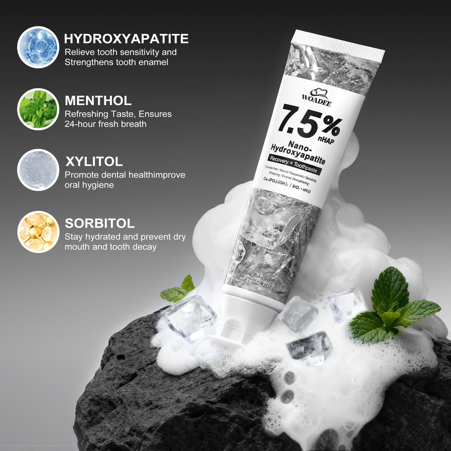 Woadee 7.5% Nano Hydroxyapatite Toothpaste,Fluoride Free,Whitening 3pcs