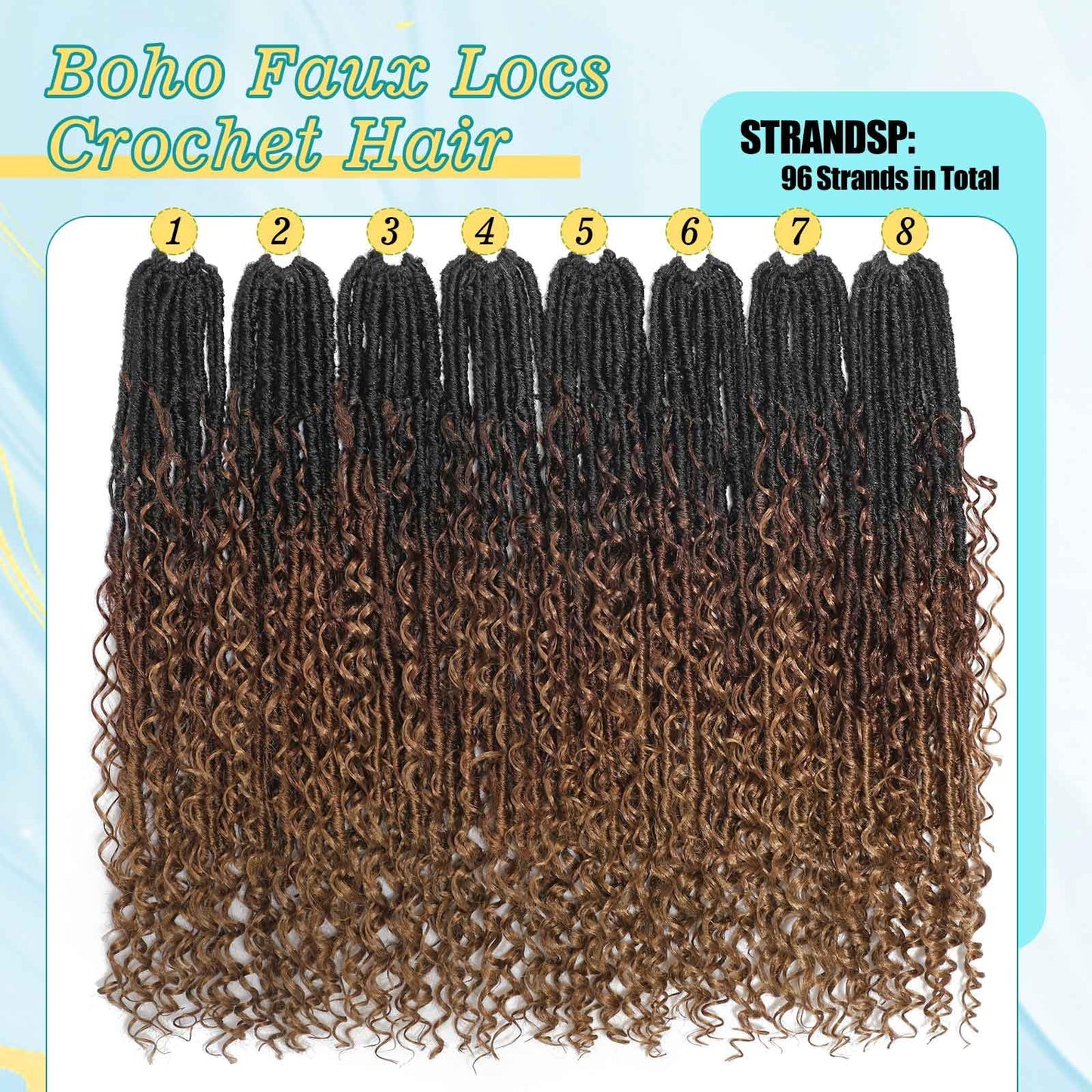 30 inch Boho Soft Locs Crochet Hair 8 Packs Boho Faux Locs Crochet Hair Pre-looped Goddess Locs Hair with Curly Ends Bohemian River Locs for Black Women (1B/30/27#）