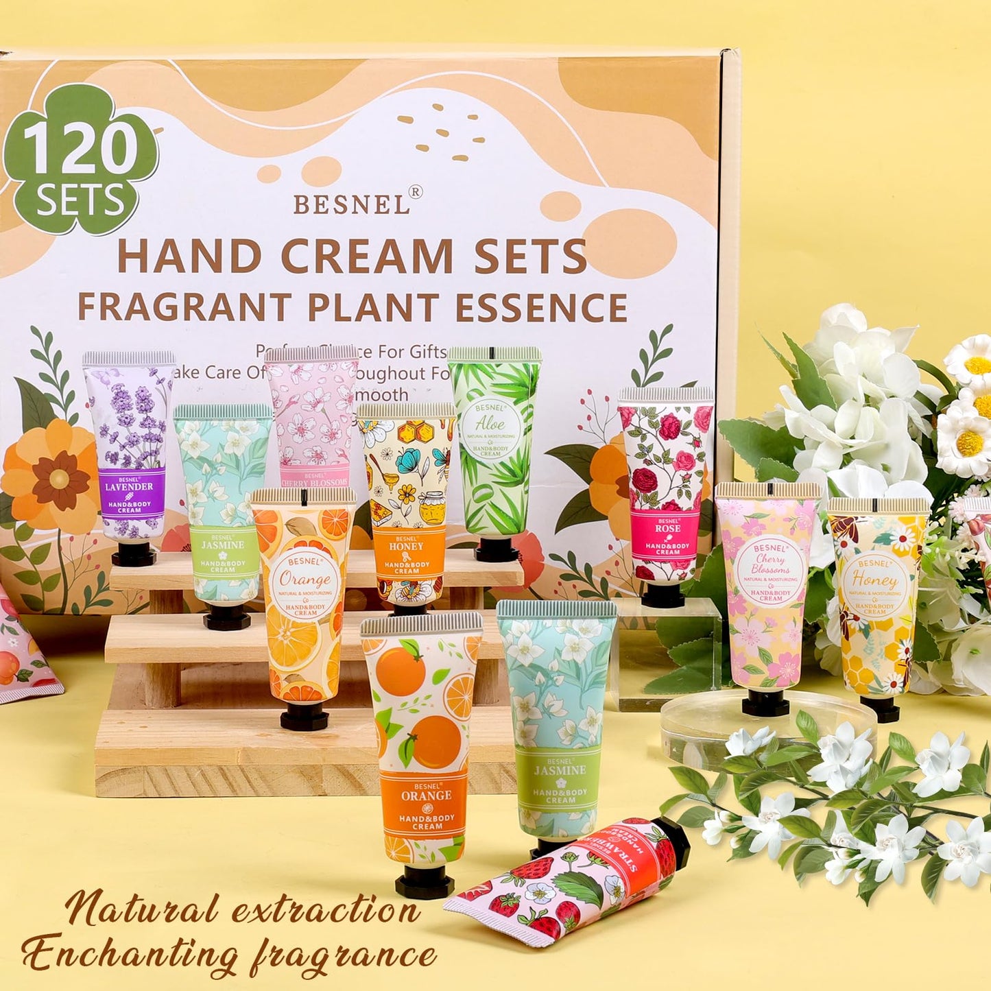 BESNEL 120 Pack Hand Cream Gift Set For Women, Teacher Appreciation Gifts, Mini Hand Lotion Travel Size in Bulk for Dry Cracked Hands, Graduation Gifts, Birthday Gift, Bridesmaid Gift,Party Favors
