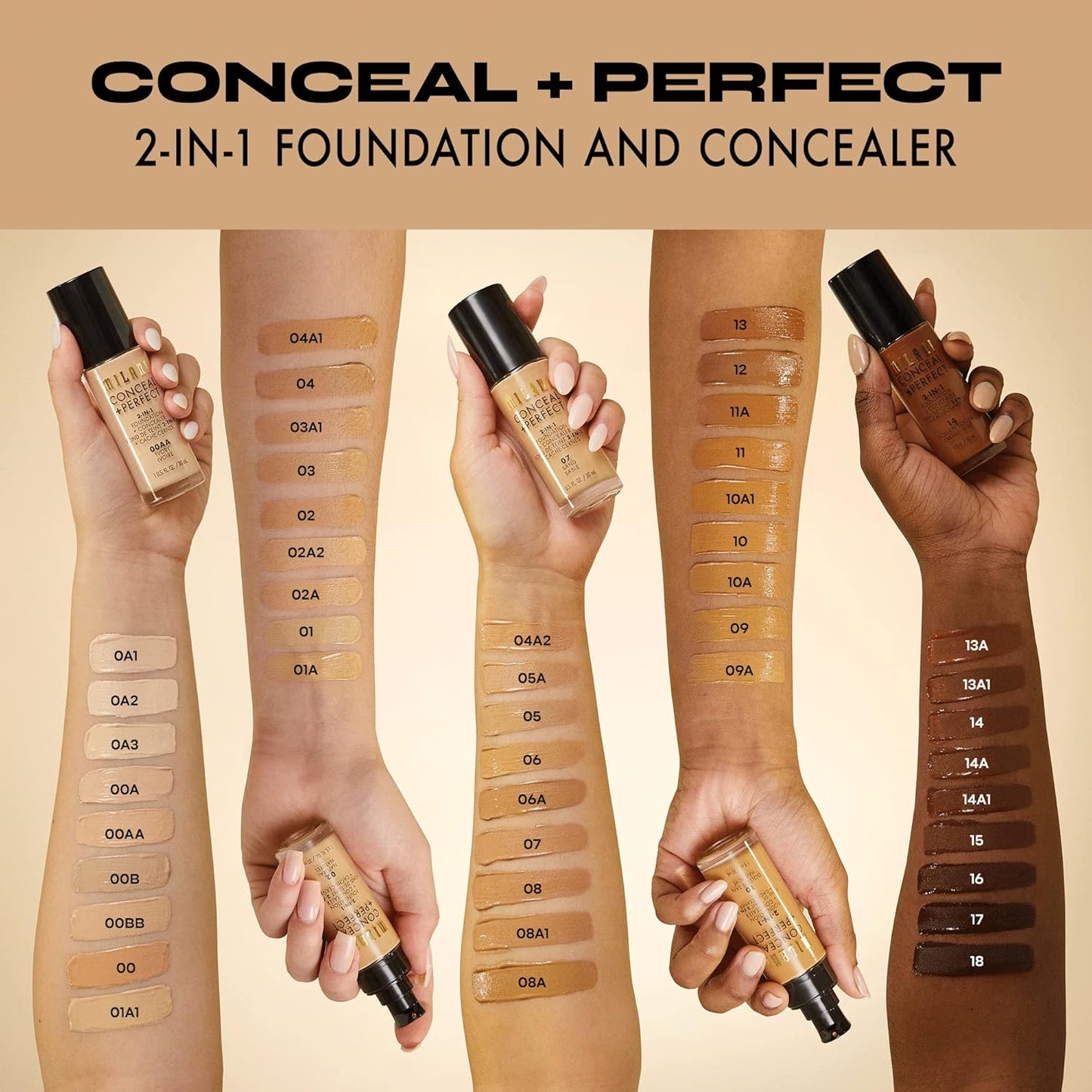 Milani Conceal + Perfect Foundation - Caramel | Cruelty-Free Liquid, Full Coverage, 1 Fl. Oz.