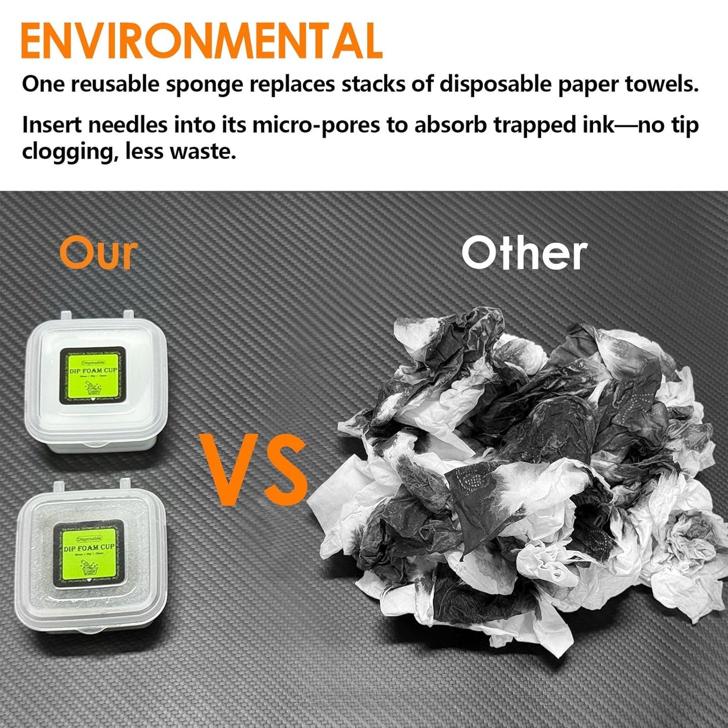 Disposable Rinse Caps - 60Pcs Square Dip Foam Cups for Tattoo Color Switching & Needle Cleaning