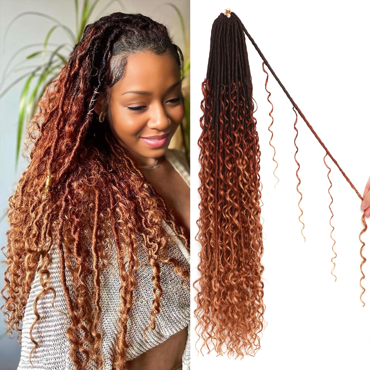 8 Packs Goddess Faux Locs Crochet Hair-30 Inch Boho Soft Locs Crochet Hair for Black Women (1B/30/27#, 30 Inch(Pack of 8))