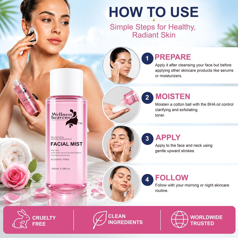 Hydrating Witch Hazel Face Toner with Aloe Vera & Glycolic Acid – Rose Petal Pore Minimizing Facial Toner for Acne Prone Skin, Blackheads, Oily & Combination Skin – Alcohol Free Daily Glow Toner 100ml