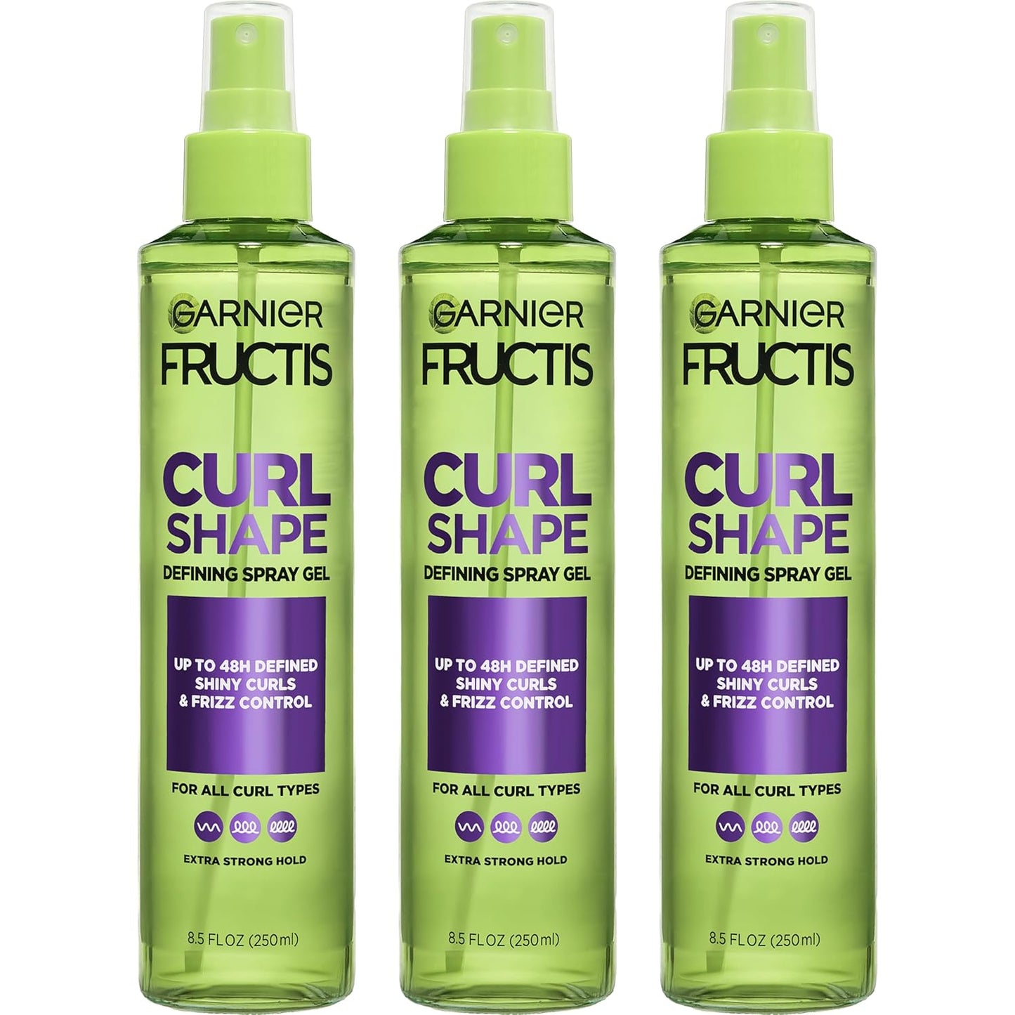 Garnier Fructis Curl Shape Defining Spray Gel - Strong Hold Frizz Control for Curly Hair | 8.5 fl oz, 3 Pack