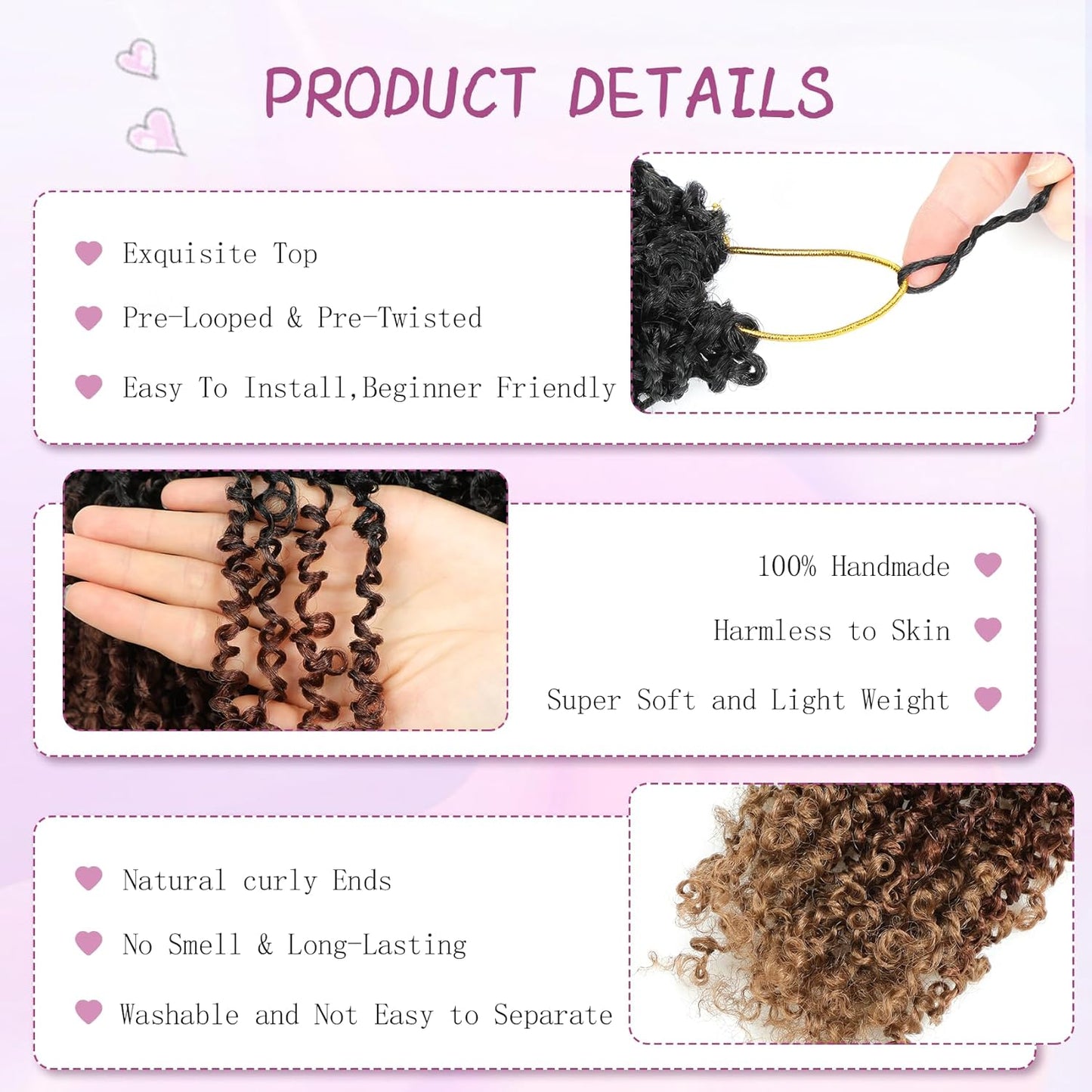 Yanky Mini Twist Crochet Hair - 10 Inch Passion Twist for Black Women | Pre-Twisted with Curly Ends (1B/30/27#)