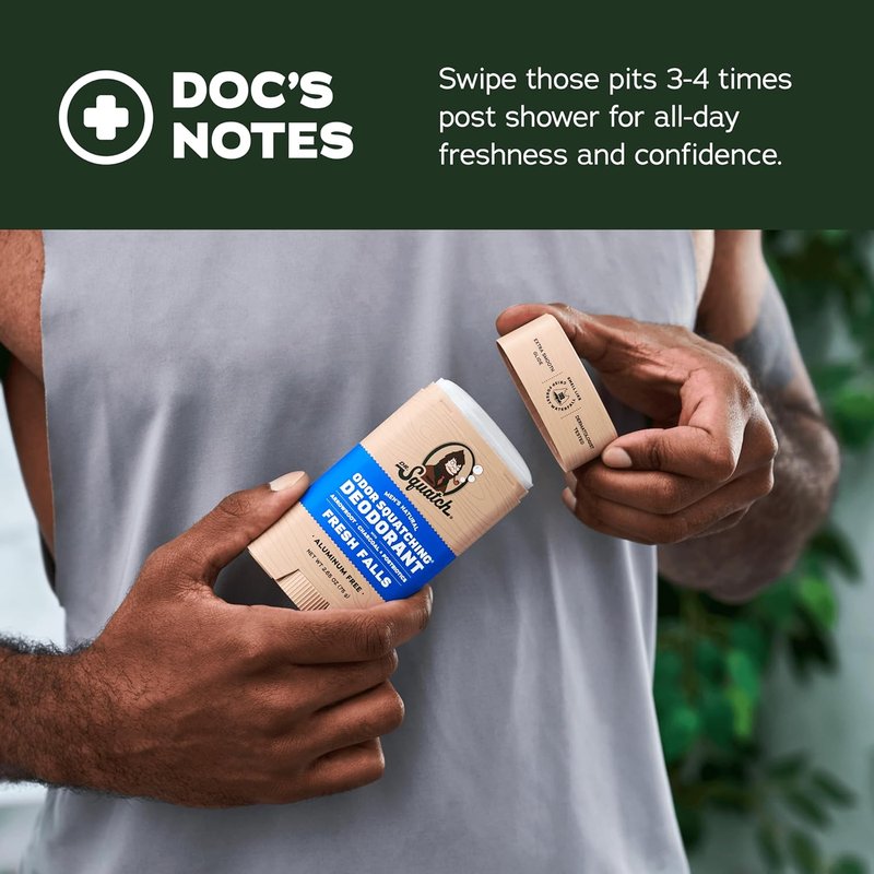 Dr. Squatch Natural Men's Deodorant - Aluminum-Free Charcoal & Postbiotics for 72-Hour Odor Protection | Rainforest Rapids & Wood Barrel Bourbon, 2.65oz Stick (2-Pack)
