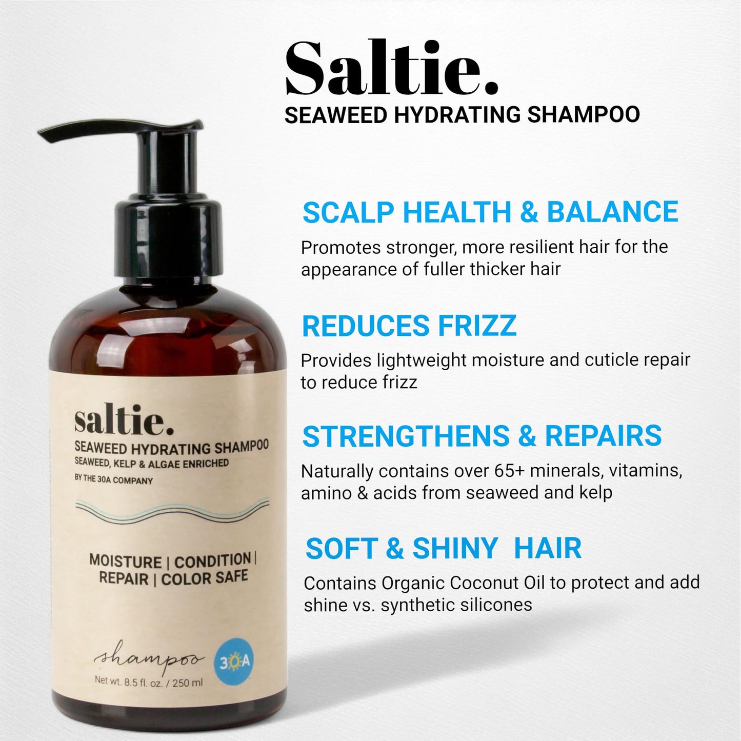 Saltie Hydrating Shampoo - Deep Moisture - Repairs and Bonds Dry Damage - Adds Shine - Reduces Frizz -No Sulfates, Parabens, Gluten, and Phthalates - No Artificial Color