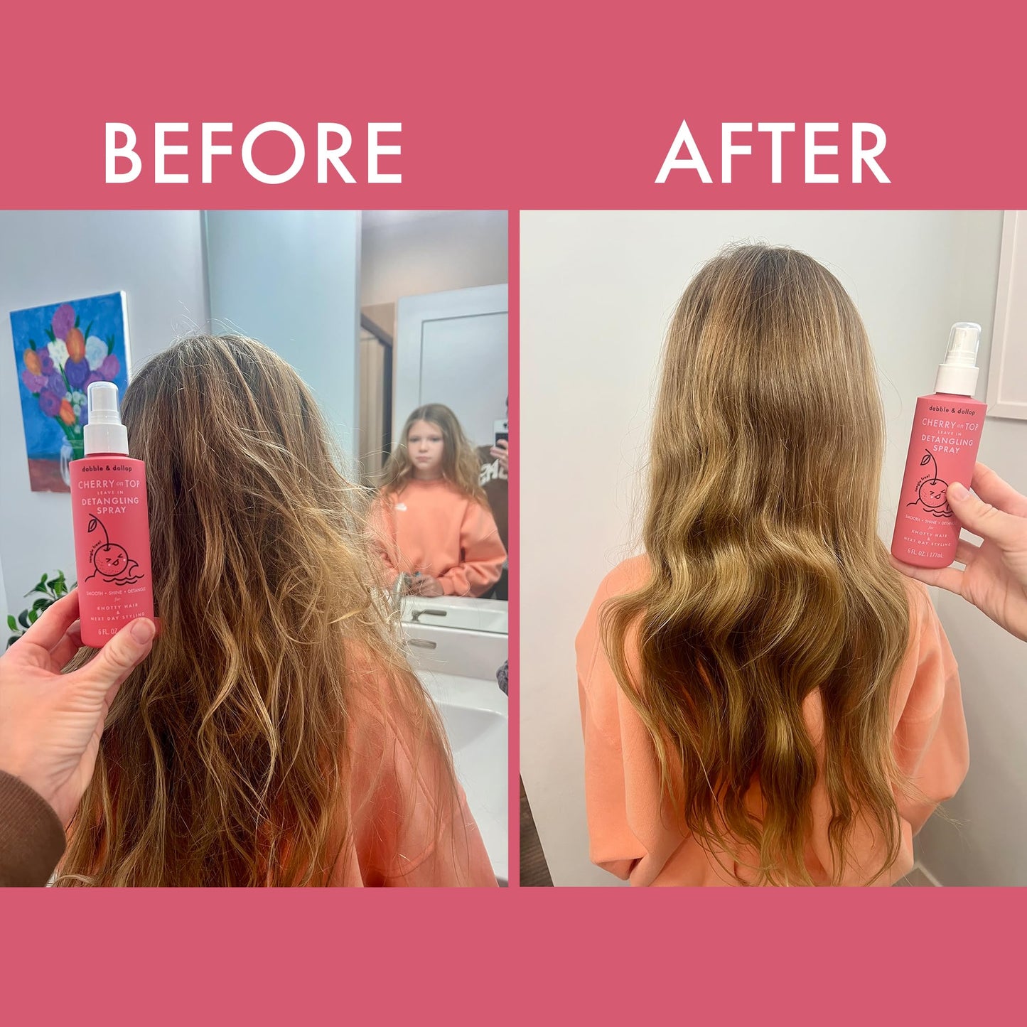 Dabble & Dollop Cherry on Top Kids Detangler Spray – Leave In Conditioner Spray for Kids & Toddlers, Detangling Spray for All Hair Types – Gentle, Naturally Derived, Hypoallergenic (6 oz, Pack of 2)