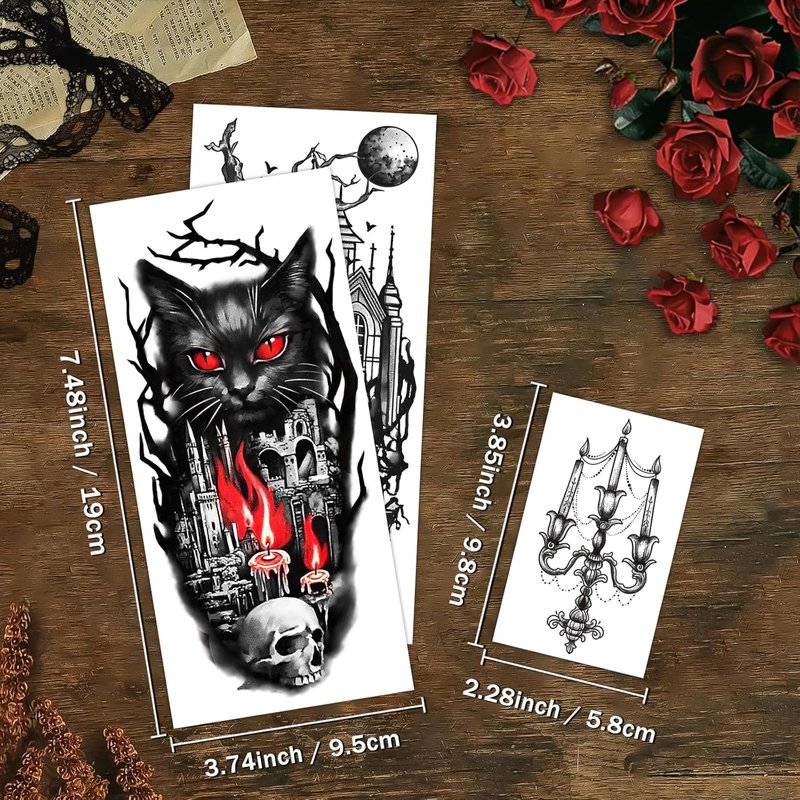 Gothic Temporary Tattoos - 77 Sheets of Waterproof Spider Skull Designs | Realistic Horror Makeup for Adults & Teens