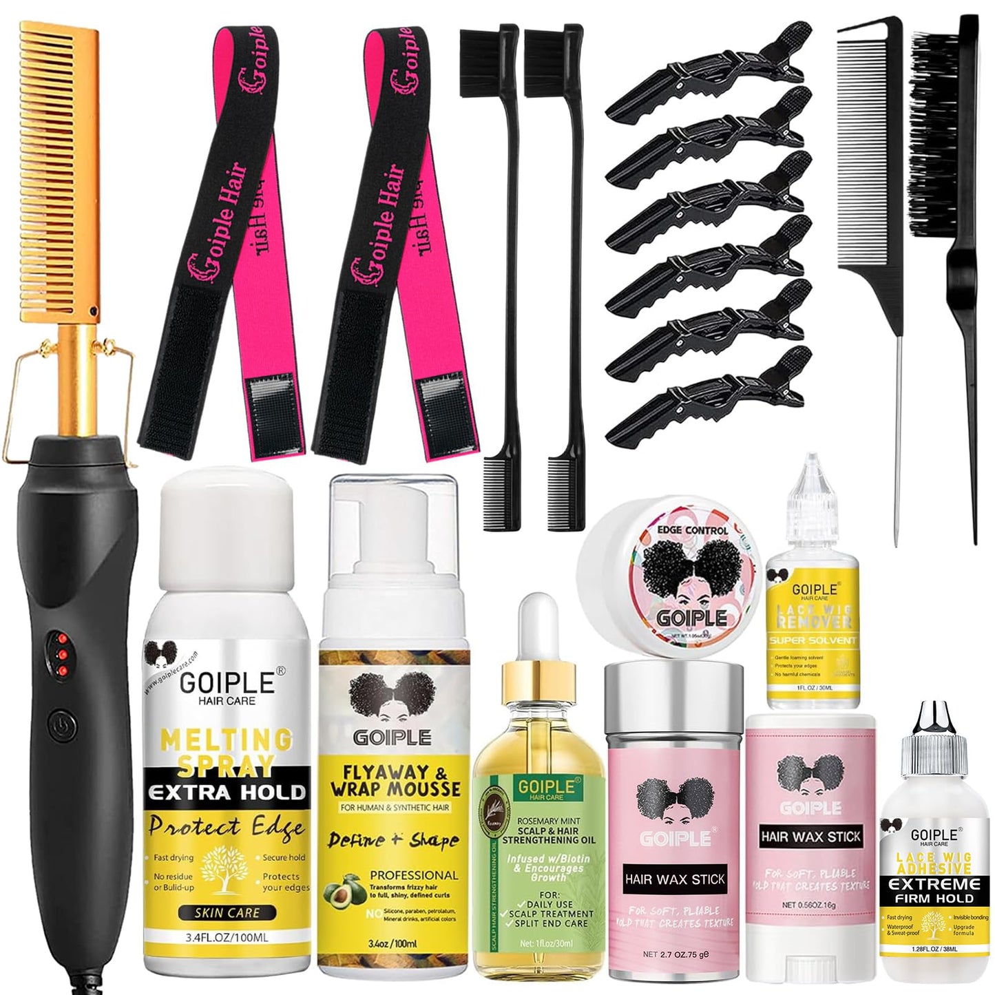Hot Comb Hair Straightening Brush with Adjustable Settings, Fast Heating for Wigs and Black Hair, Professional Anti-Scald, Auto Shut-Off