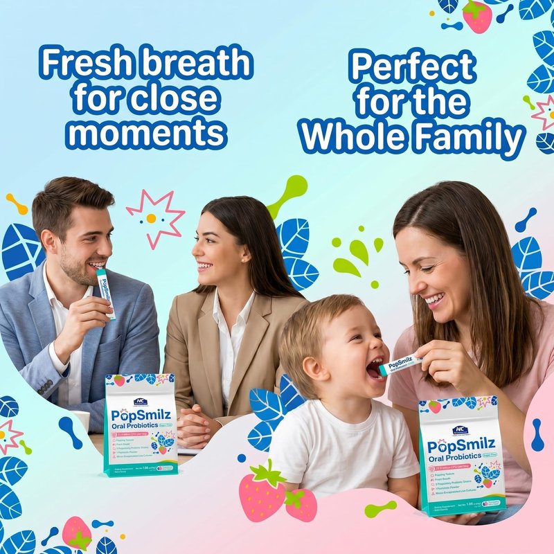 fanFentac Oral Probiotics for Bad Breath & Gum Health - 22.5 Billion CFU Dental Probiotic Powder with 3 Proprietary Strains - Sugar-Free Strawberry Mint Popping Powder - 30 Stick Packs