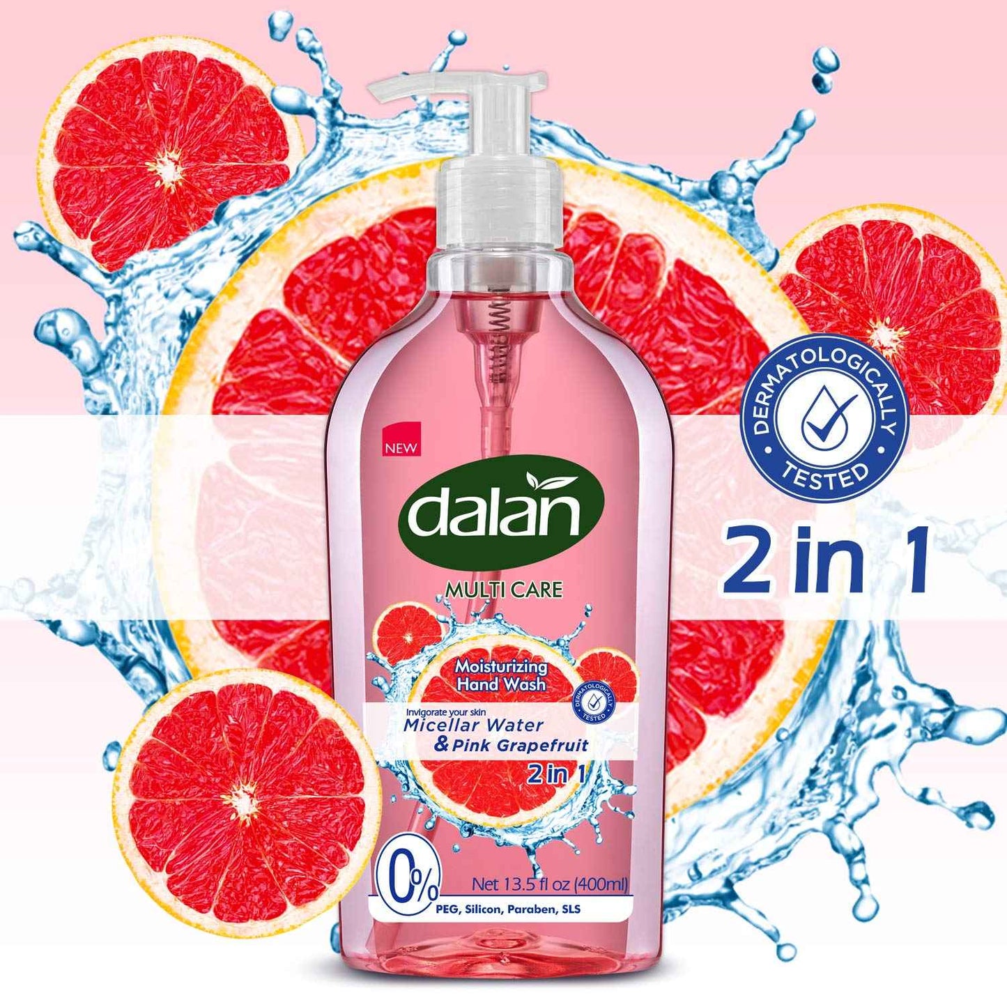 Dalan Pink Grapefruit Multicare Ultra Moisturizing Liquid Hand Soap for Normal and Dry Hands Fresh Clean and Soft Feeling (13.5 Fl Oz / 400 mL (Pack of 3))