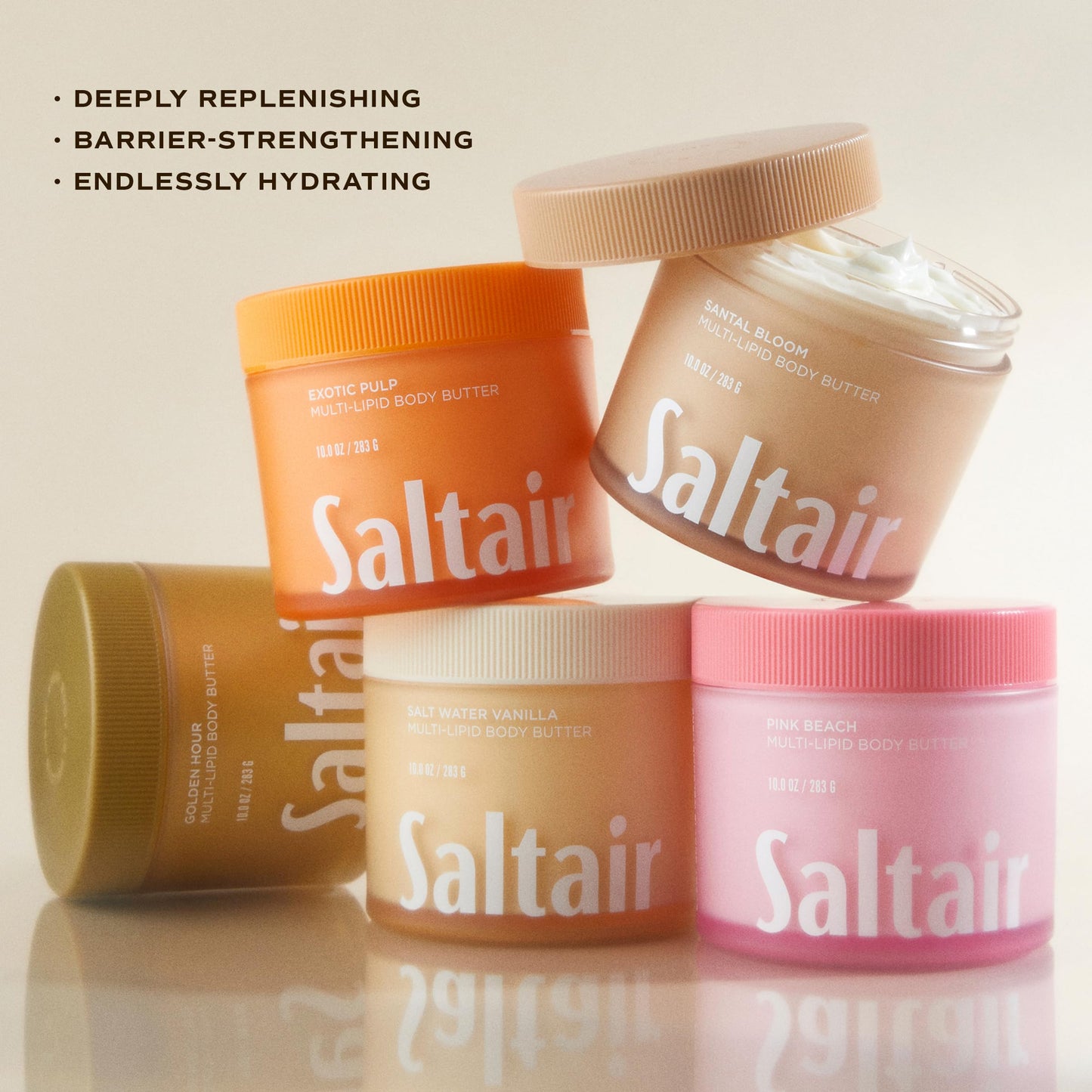 Saltair Multi-Lipid Body Butter - Rich, Nourishing Hydrating Body Cream with Ceramide Complex, Coconut Oil, Shea Butter, and Sea Buckthorn. Moisturizing Dry Skin Care. 10oz Jar - Salt Water Vanilla