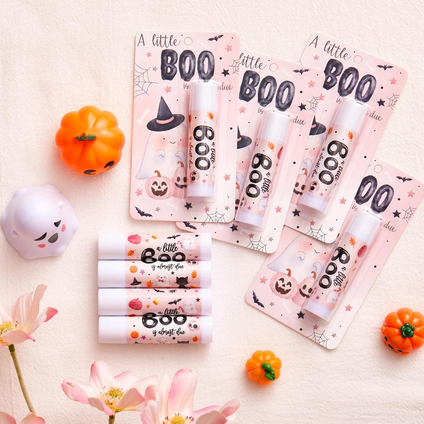 Halloween Baby Shower Favors - 50 Pcs A Little Boo Lip Balms | Pink Gender Reveal Gifts