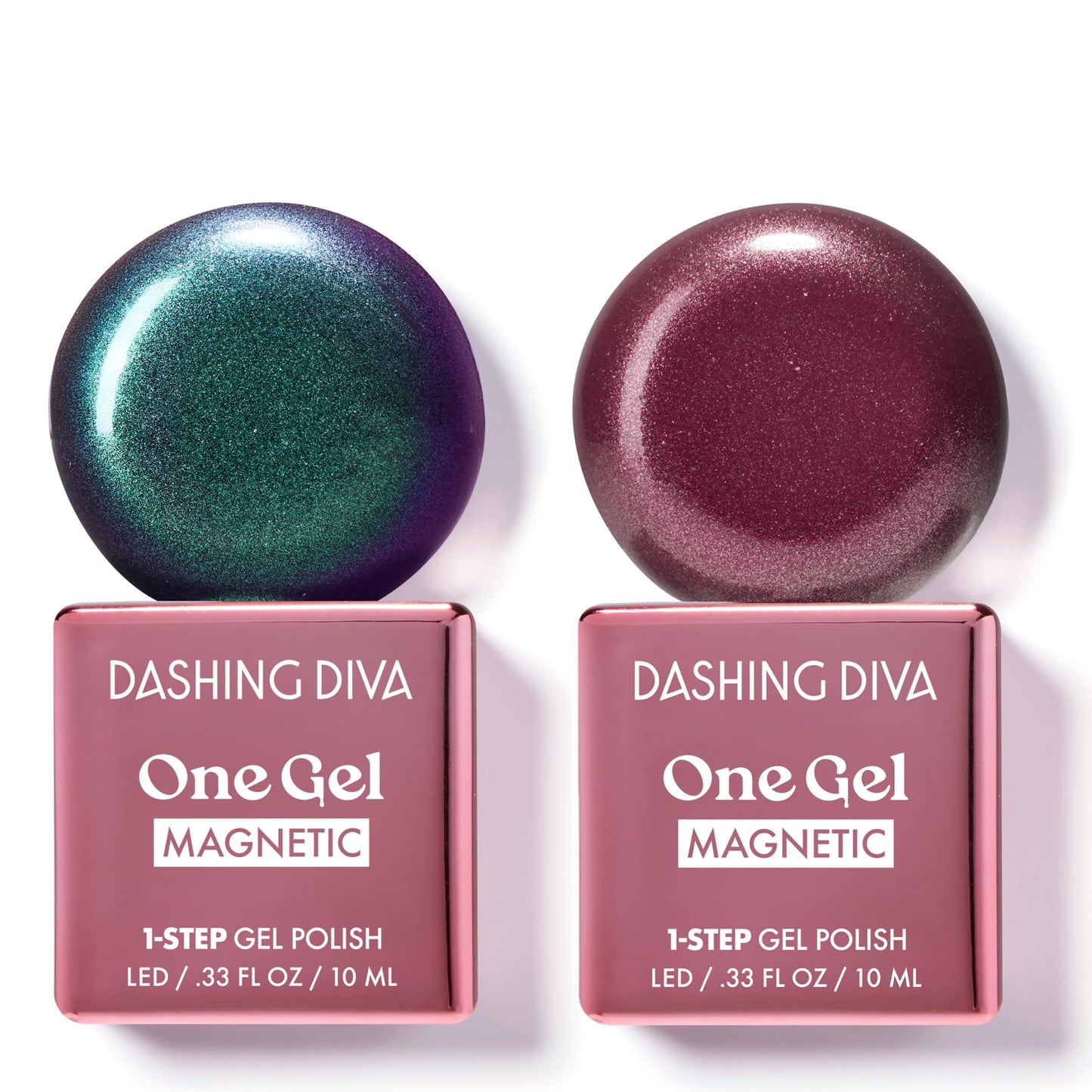 Dashing Diva One Gel Magnetic Polish Duo - Watermelon - Red & Green - Rouge & Villainous - 3-in-1 Base Coat, Nail Color & Top Coat - Magnetic Gel Nail Polish Set