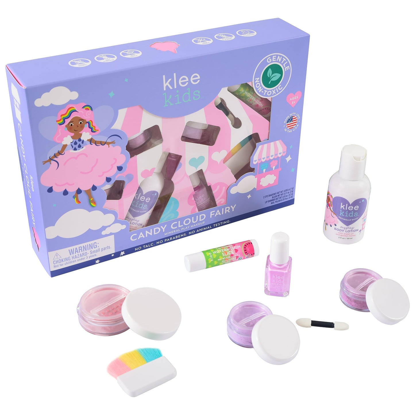 Klee Naturals Deluxe Mineral Play Makeup Kit. Gentle and Non-Toxic. Kid-Friendly. Made in USA. (Candy Cloud Fairy)