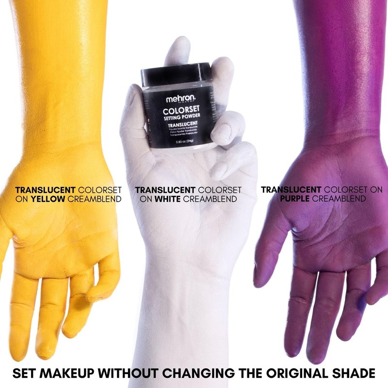 Mehron Makeup Colorset Setting Powder | Talc Free | Translucent Loose Setting Powder for Cosplay, Face & Body Paint, and Cream Makeup .85 oz (24 g) (Translucent) Made in the USA.