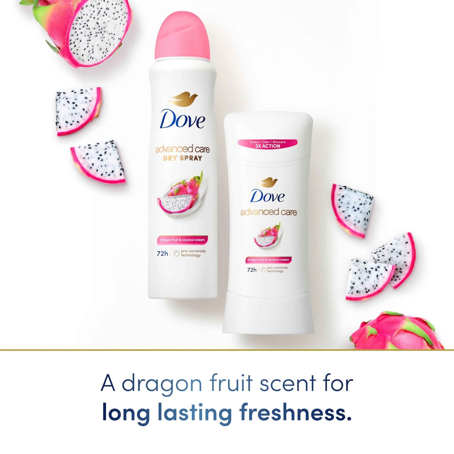 Dove Advanced Care Antiperspirant Deodorant for Women Dragon Fruit & Coconut Cream 3 pack 72 hour sweat and odor protection 2.6 oz