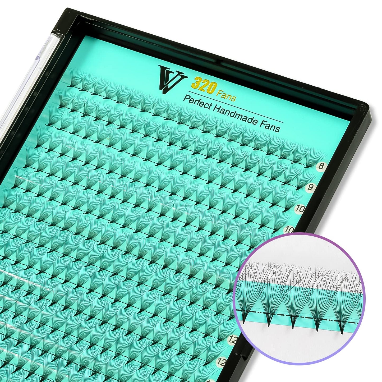 VAVALASH Premade Fans Eyelash Extensions 320 Fans 10D 14D 16D 20D 0.03 0.05 0.07 Thickness C/D Curl Middle Stem Heat Bonded Premade Fans Russian Volume Eyelashe Extensions (320 Fans-16D-0.03-C-8-15mm)