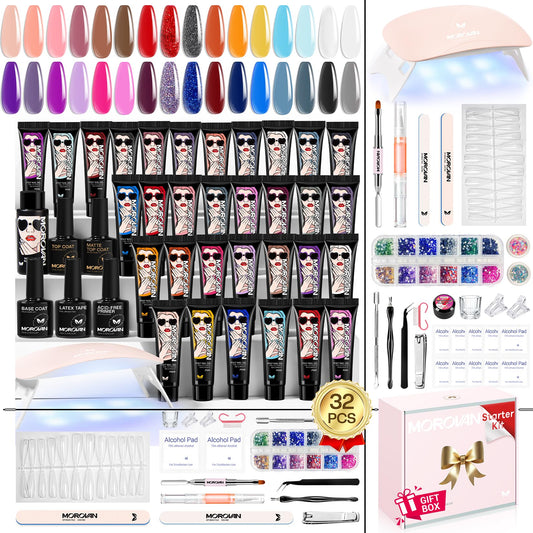 Morovan Poly Gel Nail Kit for Pretty Gift: Extension Gel Nail Kit With Nail Lamp Slip Solution Complete Professional Manicure Tools Everything In One Box DIY Set For Beginners at Home Salon Quality