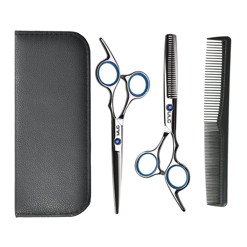 ULG Hair Cutting Scissors Thinning Shears Kit Professional Hairdressing Texturizing Salon Razor Edge Scissor Barber Kit Plus 6.5 inch Silver