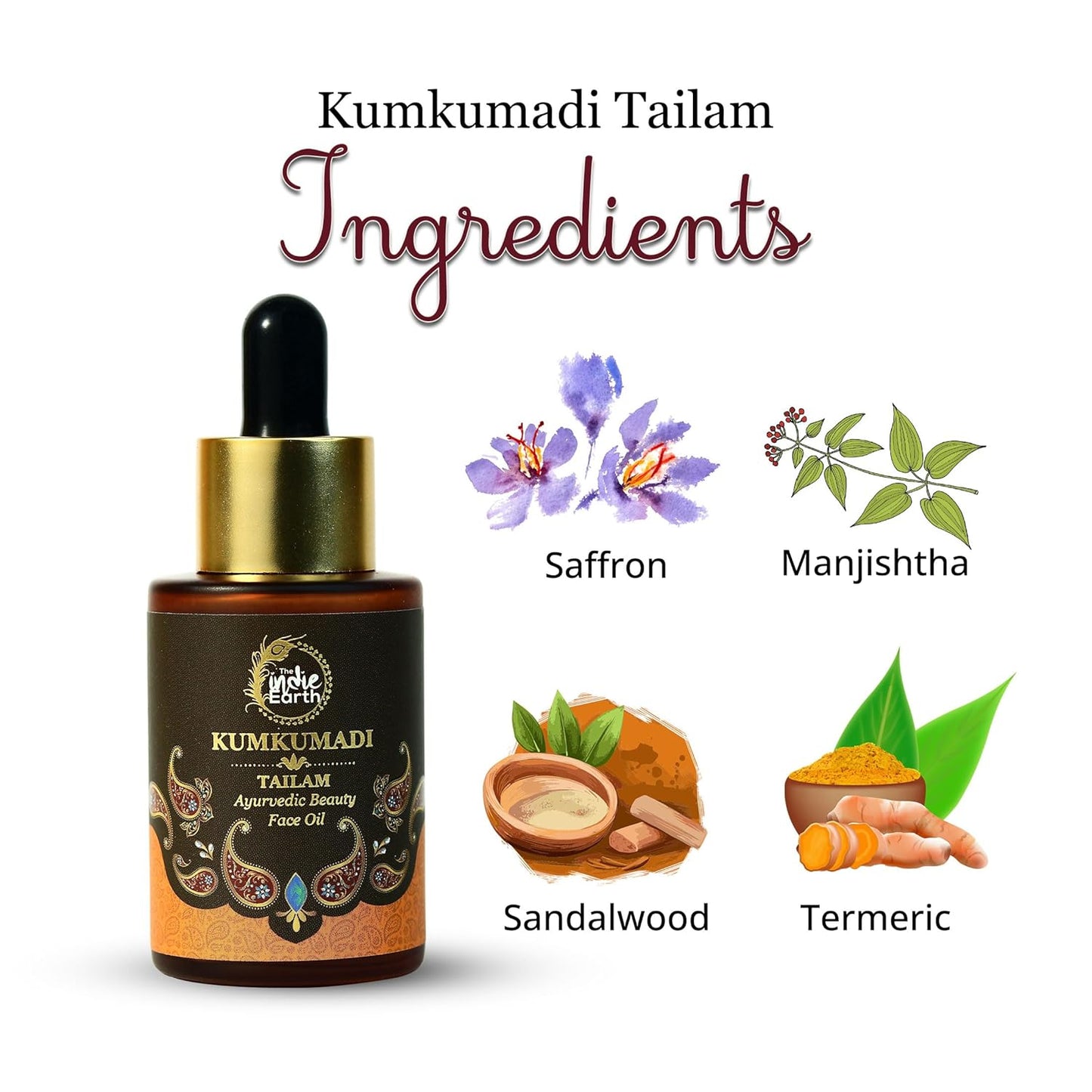 Kumkumadi Tailam Ayurvedic Face Oil - Night Serum for Brighter, Glowing Skin | 30 ml with Turmeric, Saffron & Lotus